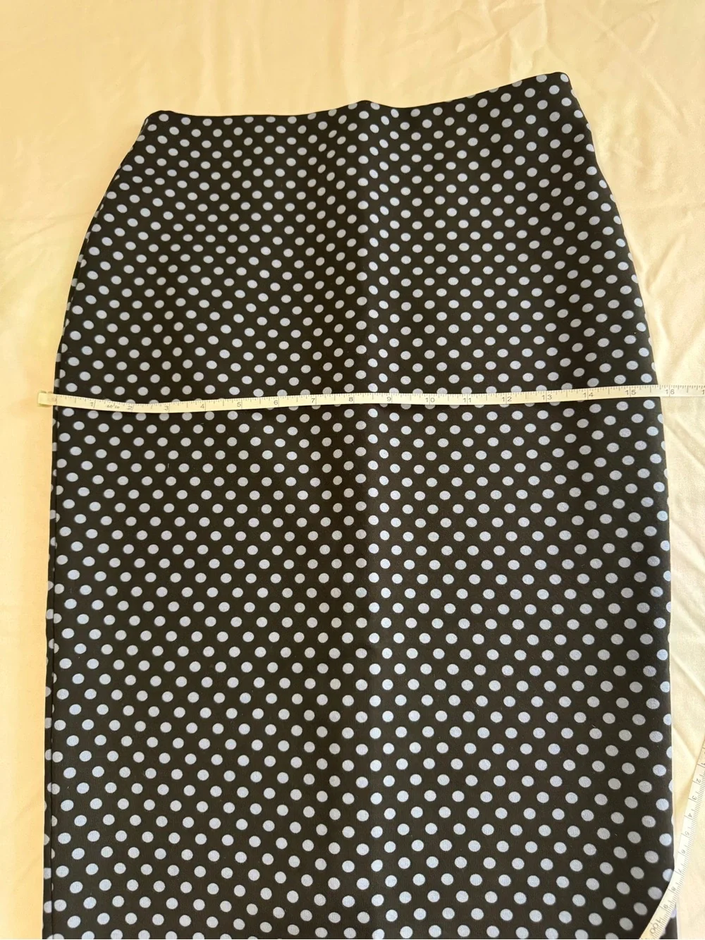F&F Black Stretchy Midi Pencil Skirt with Light Blue Polka Dots Size S